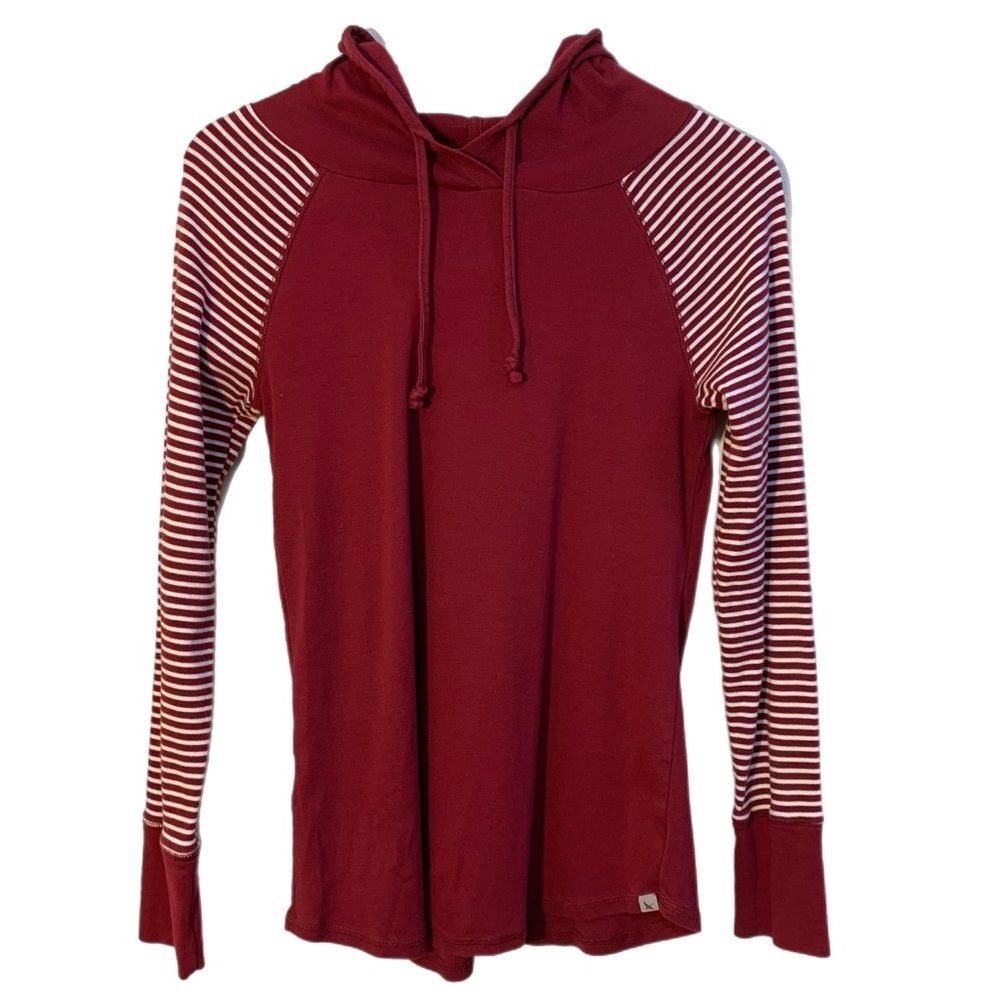 EDDIE BAUER Hoodie Long Sleeve Maroon & White Striped Top 100% Cotton S.